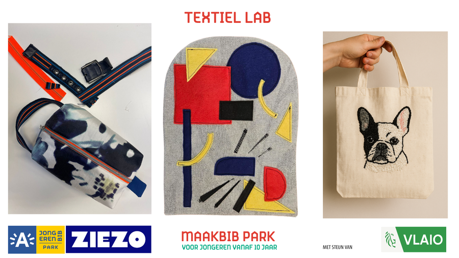 Foto's van Textielprojecten: pennenzak, totebag en lap met vormen geÏnspireerd op Kandinsky